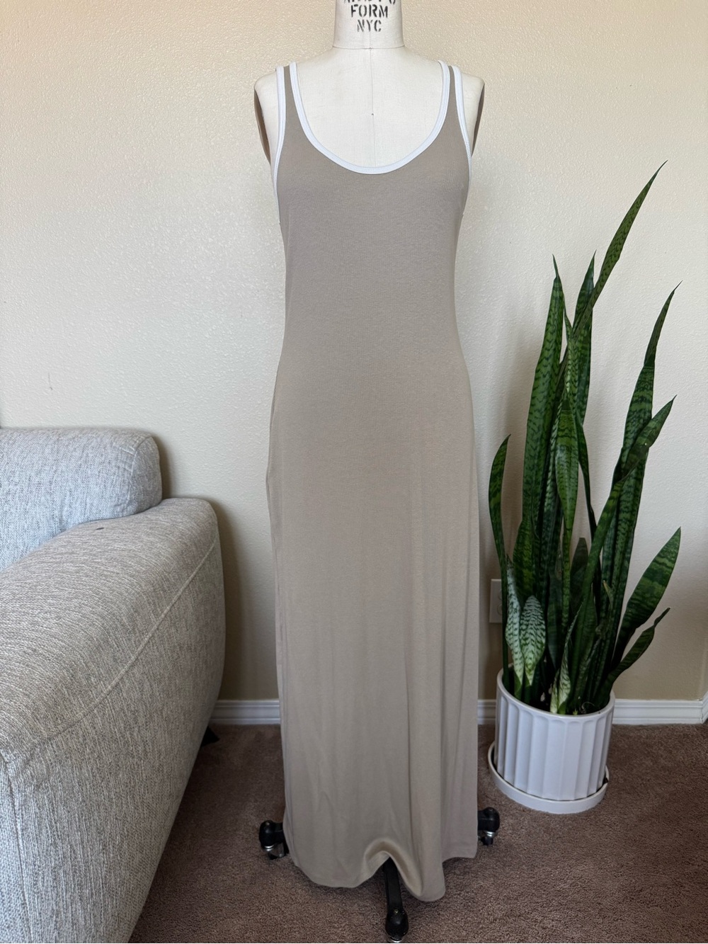 a new day Beige Maxi Tank Dress with White Trim Size Small